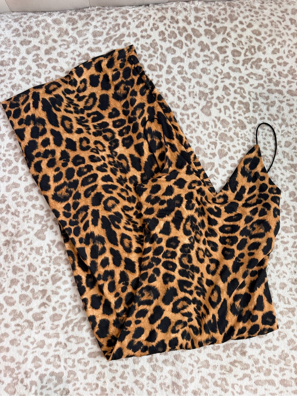 Black Bead Leopard Print Mesh Maxi Slip Dress